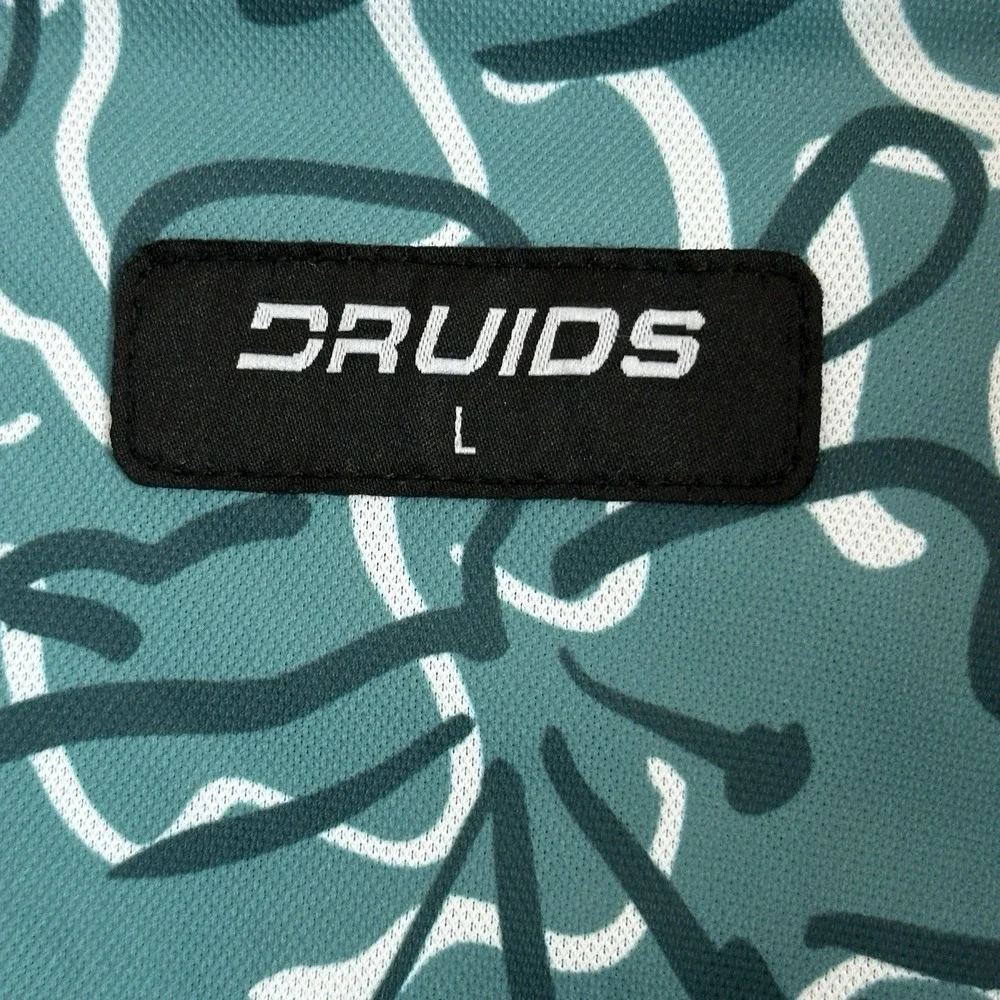 Druids Golf Polo Green Black White Floral AOP Performance Large‎